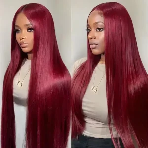Burgundy 99J Straight Lace Wig
