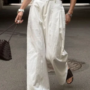 White Linen Wide Leg Pants